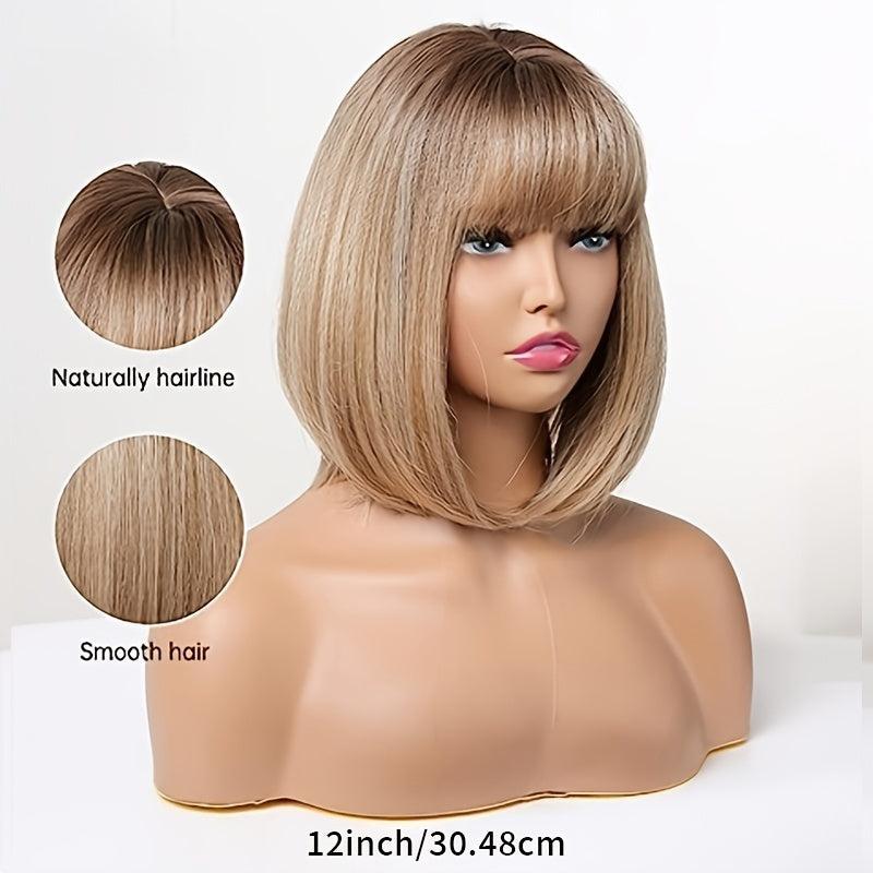 30 48 Cm Short Bob Straight Wig Synthetic Bangs Wigs For Women