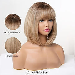 30 48 Cm Short Bob Straight Wig Synthetic Bangs Wigs For Women