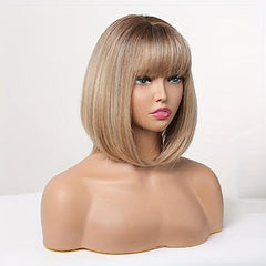 30 48 Cm Short Bob Straight Wig Synthetic Bangs Wigs For Women