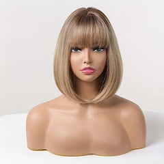 30 48 Cm Short Bob Straight Wig Synthetic Bangs Wigs For Women