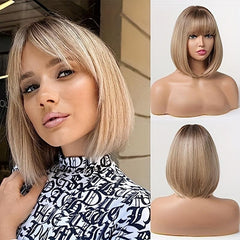30 48 Cm Short Bob Straight Wig Synthetic Bangs Wigs For Women