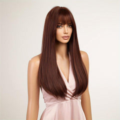 12 Cm Long Straight Hair Wig With Bangs Natural Looking Syntehtic Fiber Wig