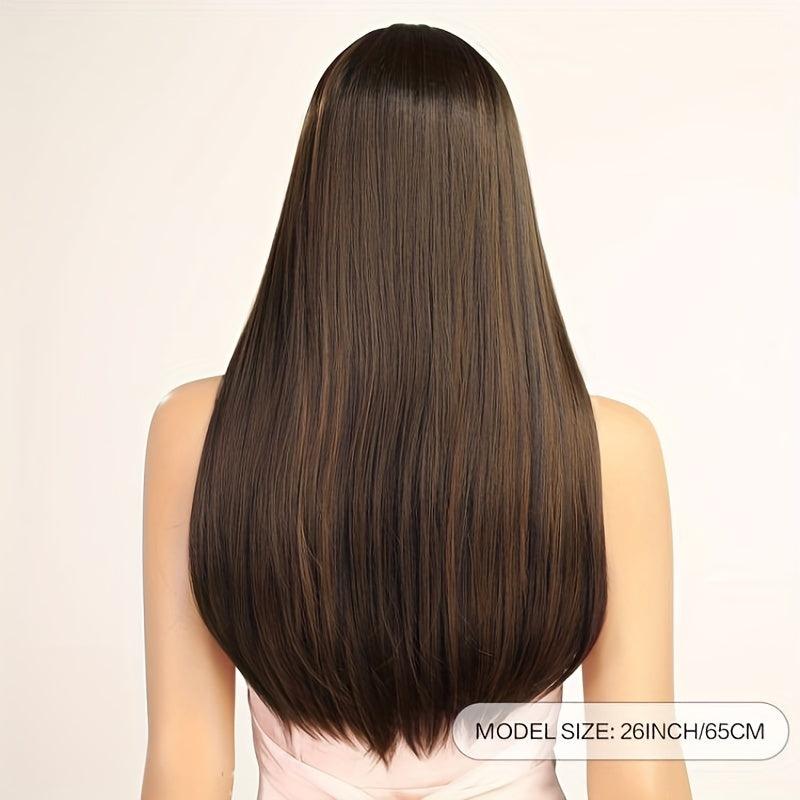 12 Cm Long Straight Hair Wig With Bangs Natural Looking Syntehtic Fiber Wig