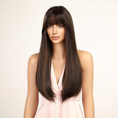 12 Cm Long Straight Hair Wig With Bangs Natural Looking Syntehtic Fiber Wig
