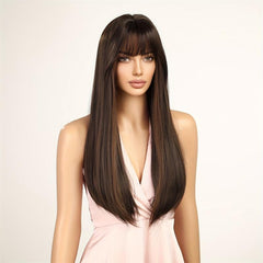 12 Cm Long Straight Hair Wig With Bangs Natural Looking Syntehtic Fiber Wig