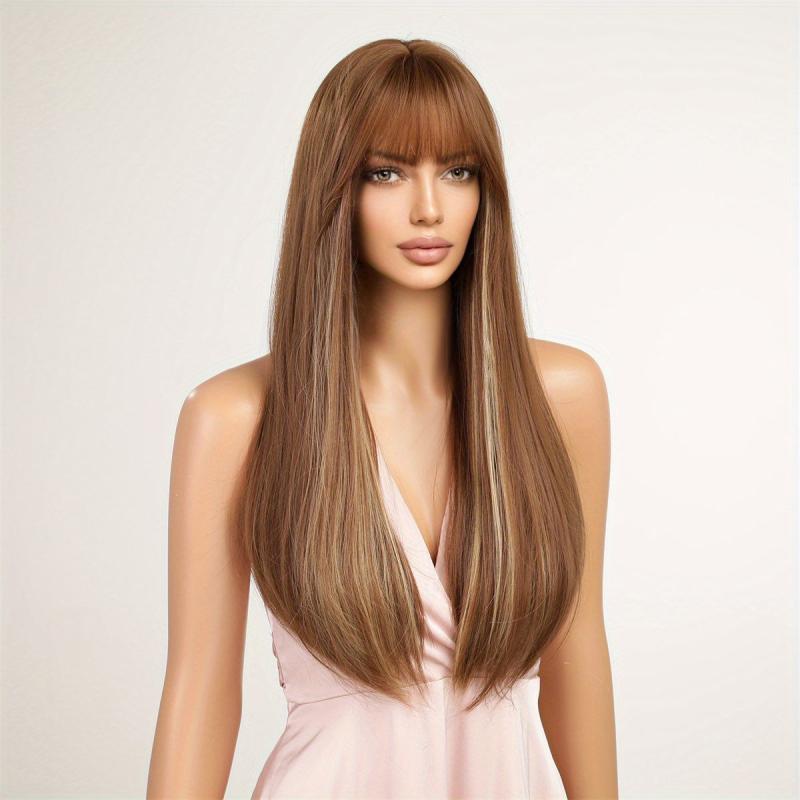 12 Cm Long Straight Hair Wig With Bangs Natural Looking Syntehtic Fiber Wig