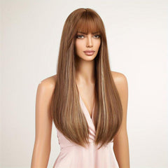 12 Cm Long Straight Hair Wig With Bangs Natural Looking Syntehtic Fiber Wig