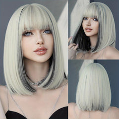 Short Straight Hair Bob Wig With Bangs Synthetic Fiber Lolita Wig
