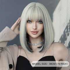 Short Straight Hair Bob Wig With Bangs Synthetic Fiber Lolita Wig