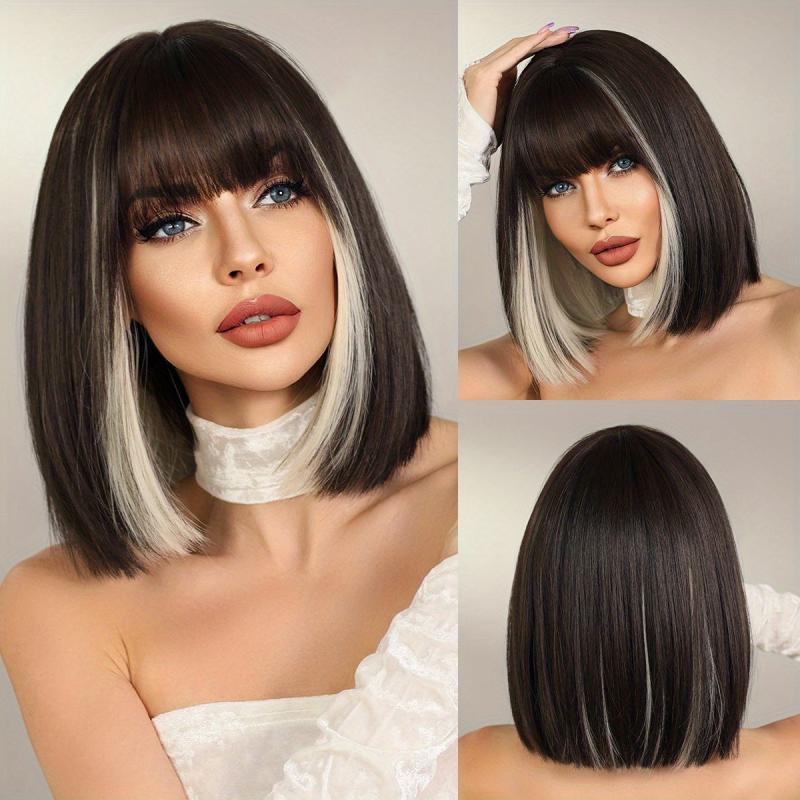Short Straight Hair Bob Wig With Bangs Synthetic Fiber Lolita Wig