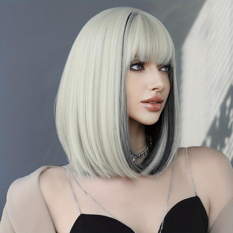Short Straight Hair Bob Wig With Bangs Synthetic Fiber Lolita Wig