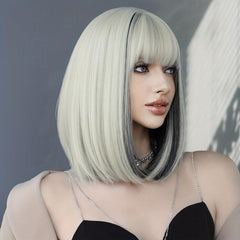 Short Straight Hair Bob Wig With Bangs Synthetic Fiber Lolita Wig