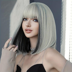 Short Straight Hair Bob Wig With Bangs Synthetic Fiber Lolita Wig