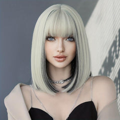 Short Straight Hair Bob Wig With Bangs Synthetic Fiber Lolita Wig