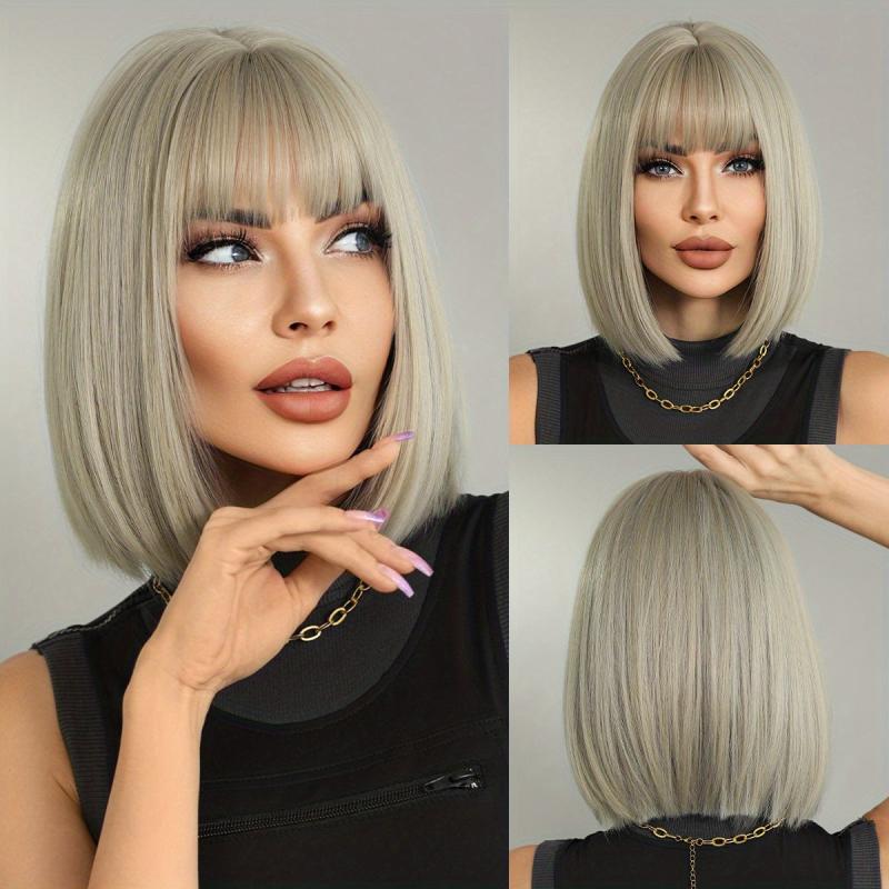 Short Straight Hair Bob Wig With Bangs Synthetic Fiber Lolita Wig
