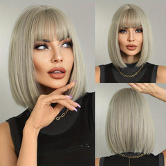 Short Straight Hair Bob Wig With Bangs Synthetic Fiber Lolita Wig