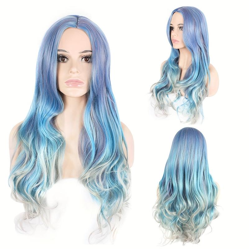 Rainbow Long Curly Synthetic Wig Heat Resistant Halloween Cosplay Party