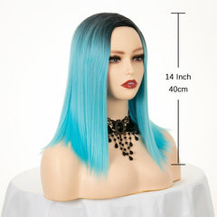 Teal Ombre Short Bob Wig for Women Daily and Party Wear