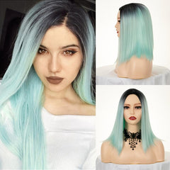 Teal Ombre Short Bob Wig for Women Daily and Party Wear