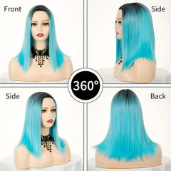 Teal Ombre Short Bob Wig for Women Daily and Party Wear