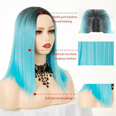 Teal Ombre Short Bob Wig for Women Daily and Party Wear