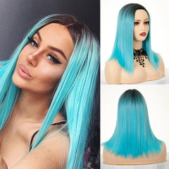 Teal Ombre Short Bob Wig for Women Daily and Party Wear