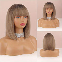 Short Grey Gradient Bob Wig Synthetic Wig Daily Use