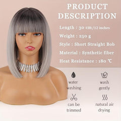 Short Grey Gradient Bob Wig Synthetic Wig Daily Use