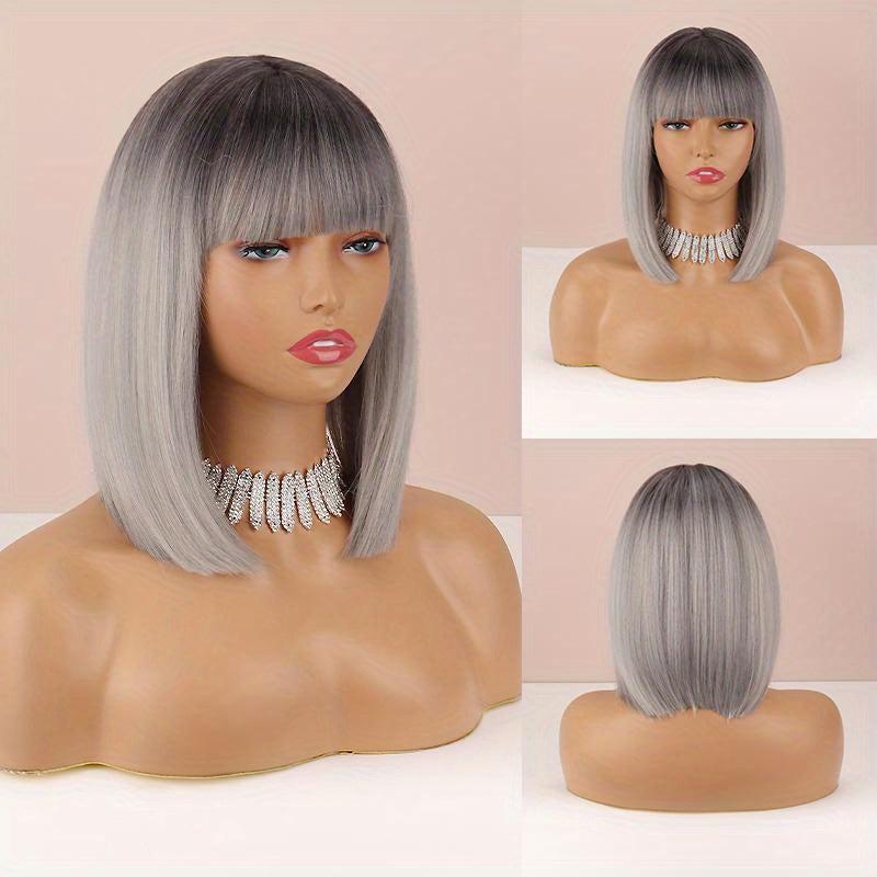 Short Grey Gradient Bob Wig Synthetic Wig Daily Use