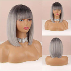Short Grey Gradient Bob Wig Synthetic Wig Daily Use