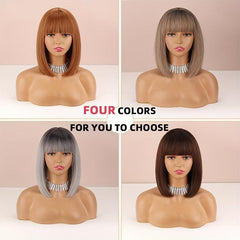 Short Grey Gradient Bob Wig Synthetic Wig Daily Use