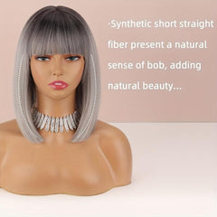 Short Grey Gradient Bob Wig Synthetic Wig Daily Use