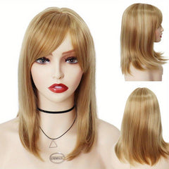Golden Blonde Long Straight Wig with Bangs for Women