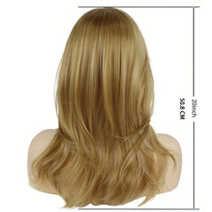 Golden Blonde Long Straight Wig with Bangs for Women