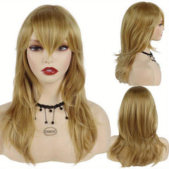 Golden Blonde Long Straight Wig with Bangs for Women