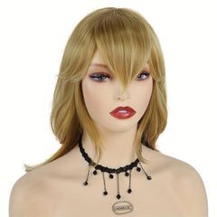 Golden Blonde Long Straight Wig with Bangs for Women