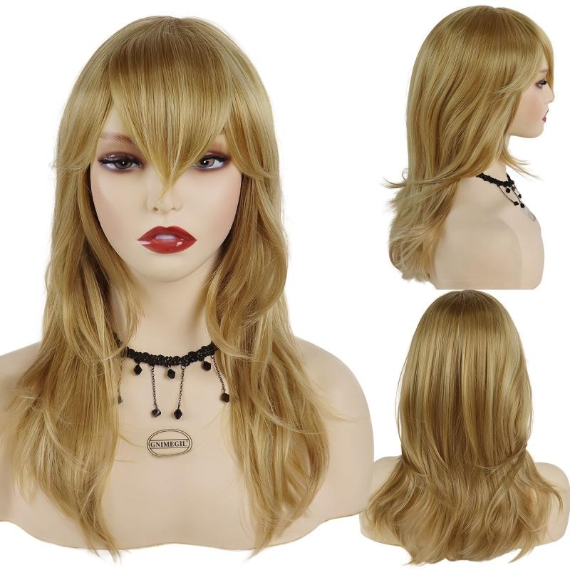 Golden Blonde Long Straight Wig with Bangs for Women
