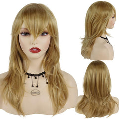 Golden Blonde Long Straight Wig with Bangs for Women