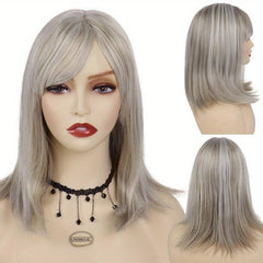 Golden Blonde Long Straight Wig with Bangs for Women