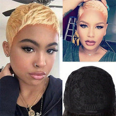 24 Cm Short Straight Human Hair Wigs None Lace Glueless Pixie Cut