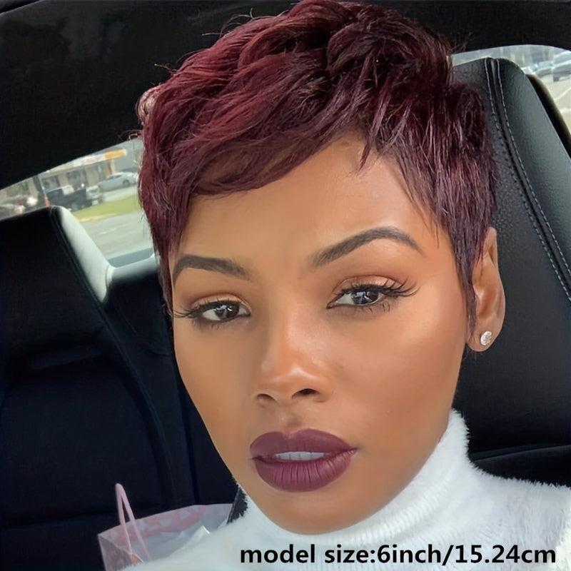24 Cm Short Straight Human Hair Wigs None Lace Glueless Pixie Cut
