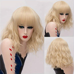 Short Curly Brown Bob Synthetic Wig With Bangs