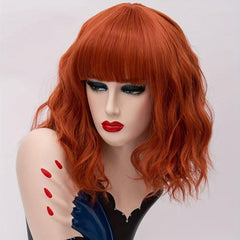 Short Curly Brown Bob Synthetic Wig With Bangs