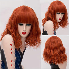 Short Curly Brown Bob Synthetic Wig With Bangs