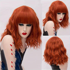 Short Curly Brown Bob Synthetic Wig With Bangs
