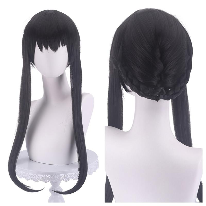 Long Straight Wig With Braids Synthetic Wig With Bangs