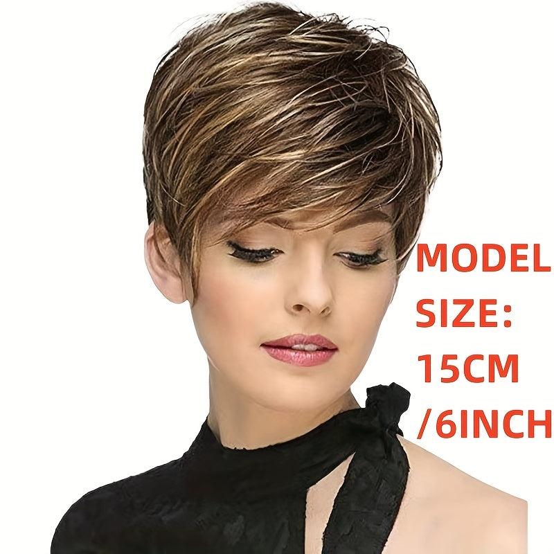 Short Pixie Cuts Hair Wigs For Women Girls Brown Blonde Mixed Wigs With Bangs