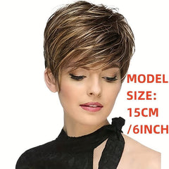 Short Pixie Cuts Hair Wigs For Women Girls Brown Blonde Mixed Wigs With Bangs