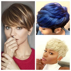 Short Pixie Cuts Hair Wigs For Women Girls Brown Blonde Mixed Wigs With Bangs
