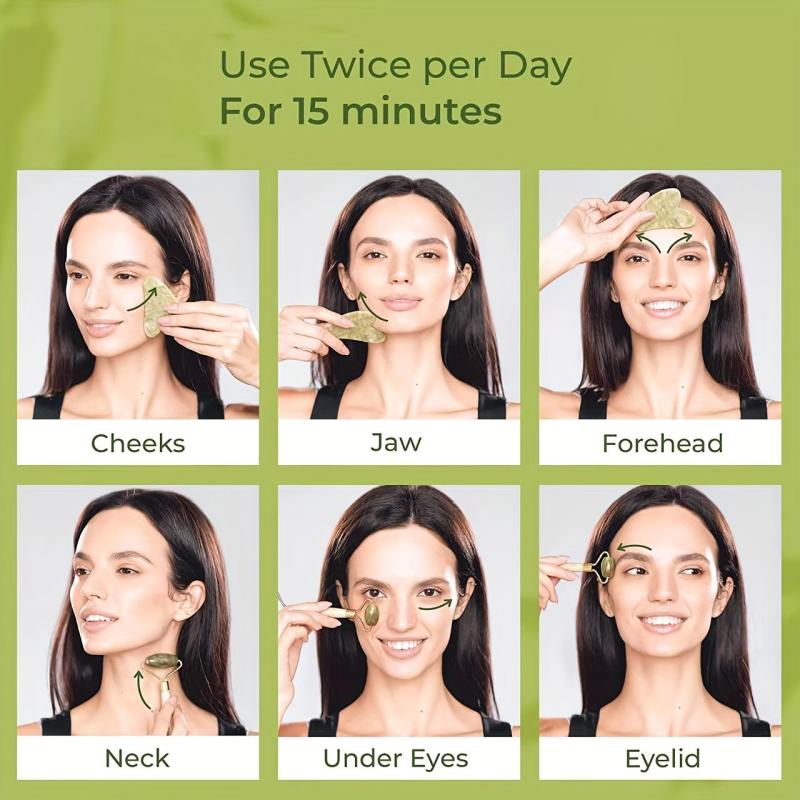 Natural Green Roller And Gua Sha Set for Facial and Body Care